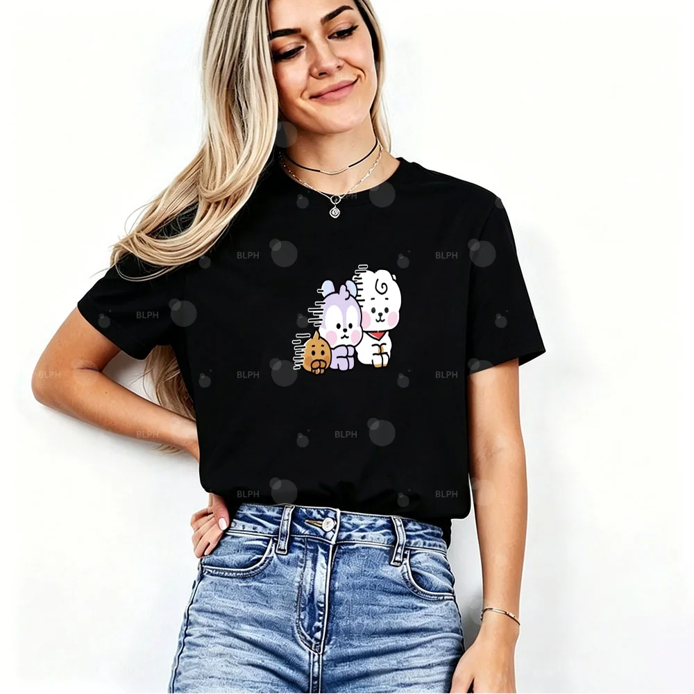 

BT21 BTS Family Matching T Shirts Cute Cartoon Character Parent Child Outfits Casual Cotton Short Sleeve Tees for Mom Dad Kids
