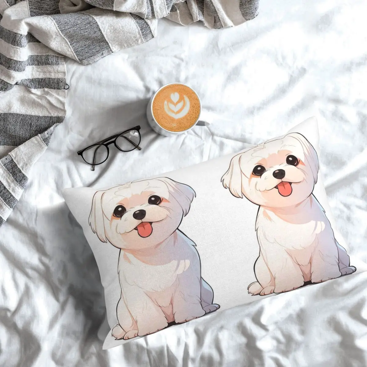 Cartoon Style Cute Maltese Dog Rectangle Pillowcase Cushion Cover Decor Bedroom Bed Home Comfort Throw Pillow