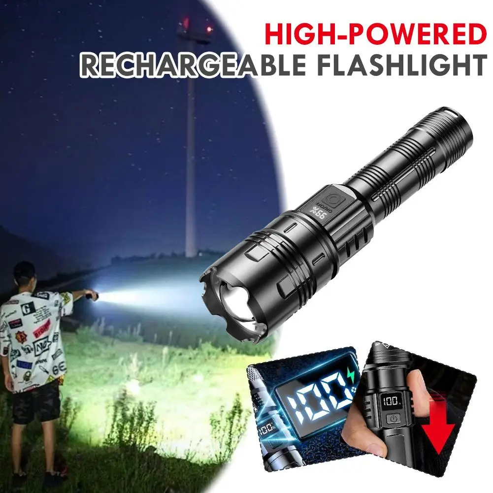 

1pcs Flashlight Rechargeable Super Bright Zoomable Long Beam Waterproof LED Light Outdoor Emergency Camping Fishing Hiking Torch