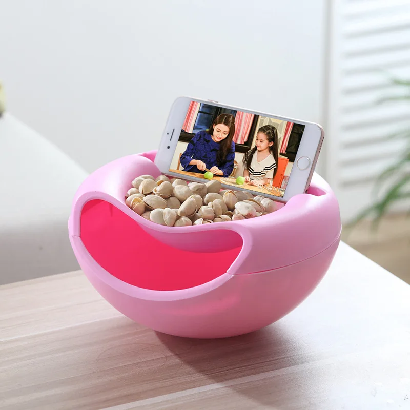 

Funny Dual Layer Nut Pistachios Bowl Dish Candy Snacks Melon Seeds Holder Storage Box Plate with Shell Holder Phone Support