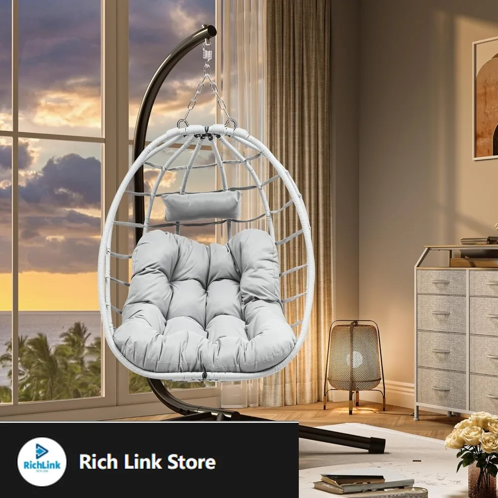 

Egg Chair Swing Hanging Outdoor Wicker Hammock Chairs Indoor with Steel Stand UV Resistant Cushion 330lbs for Patio, Bedroom, G