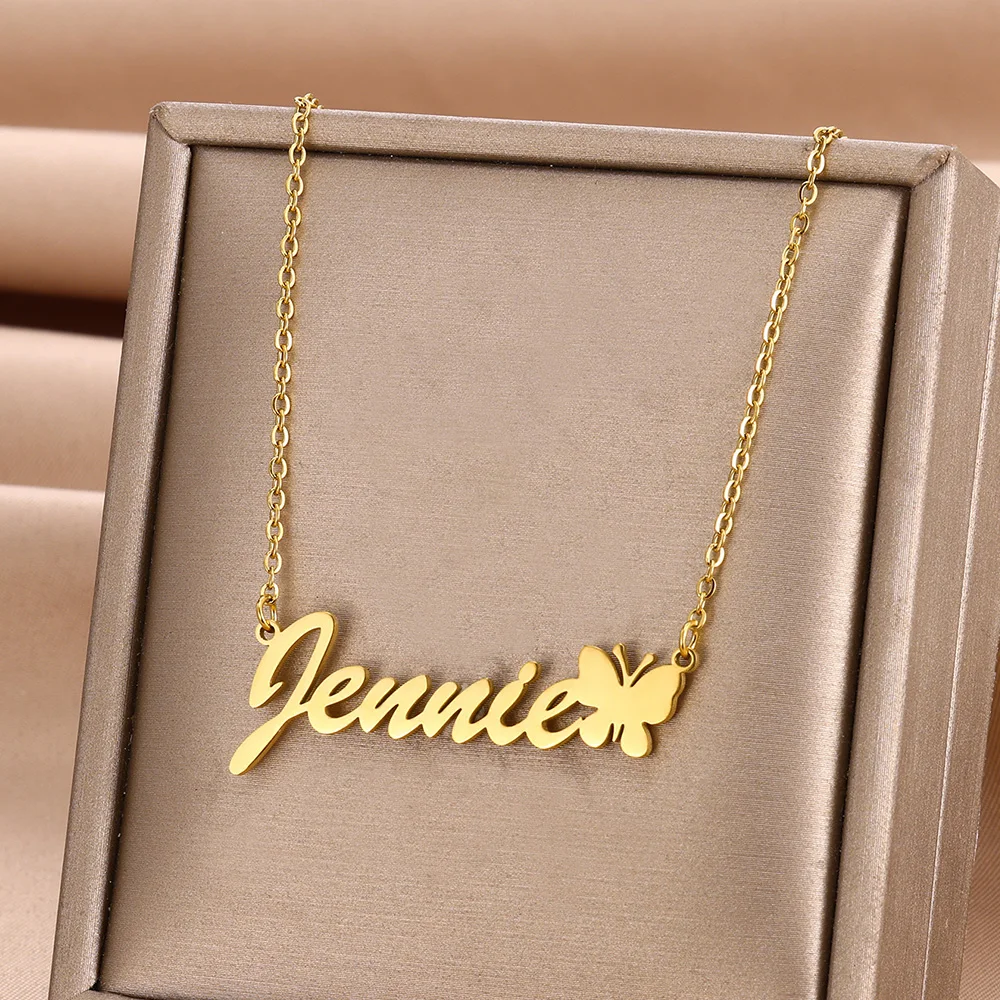 

Custom Stainless Steel Butterfly Name Necklace Women Girl Party Jewelry Personalized Gold Color Nameplate Pendant Necklace