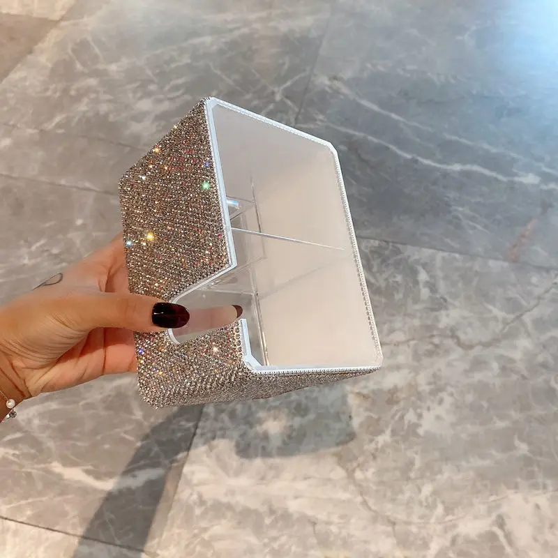 Picture 6: Diamond-encrusted Desktop Makeup Storage Box With Lid, Large-capacity Cosmetics Multi-functional Shelf, Exquisite