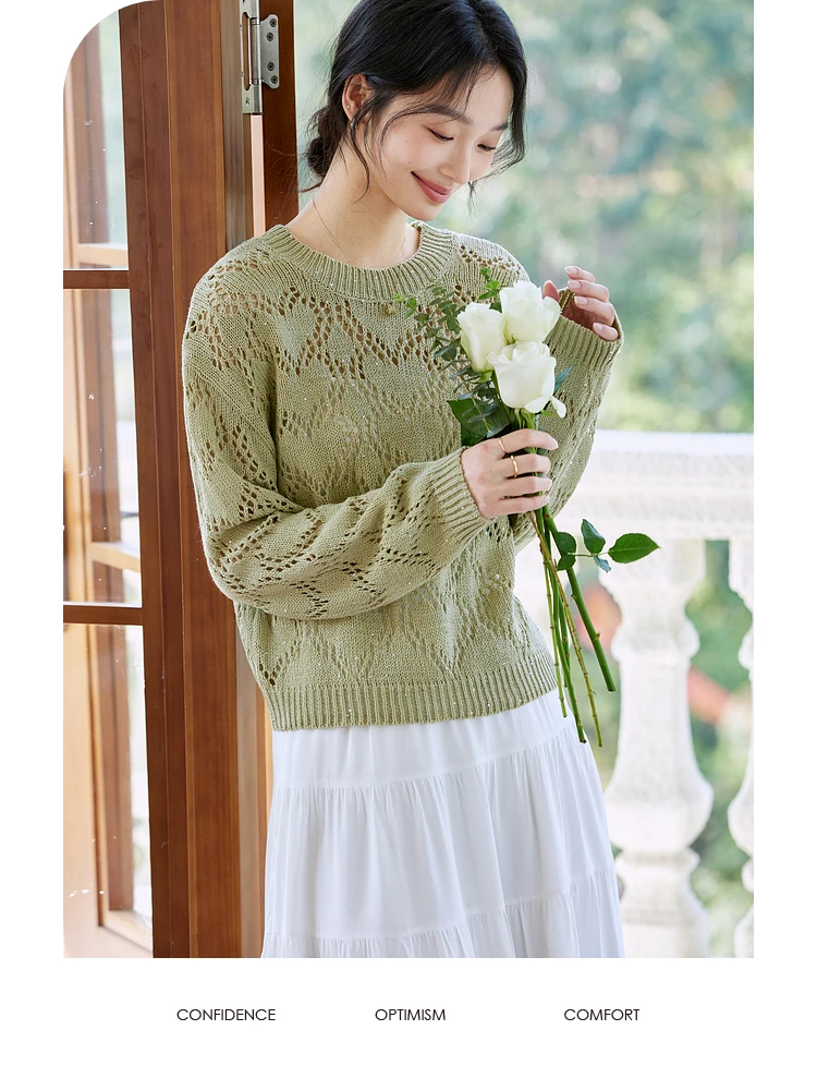 VIMLY Hollow Out Knitted Sweater Women 2025 Elegant Knitwear Women's Knit Tops 2025 Spring Autumn Soft Pullover Jumpers 73803