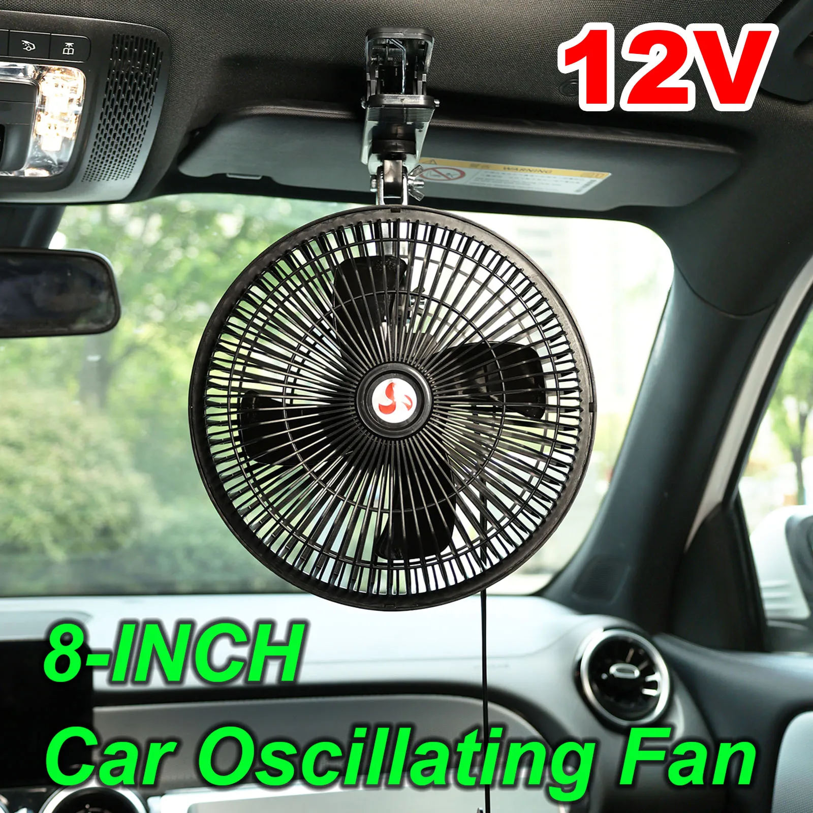

12V 8'' Summer Portable 360 Rotation Car Cooling Oscillating Fan Ceiling Travel Adjustable Clip On Auto Van SUV RV ATV Travel