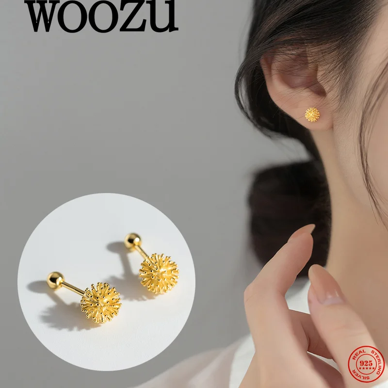

WOOZU 925 Sterling Silver Sweet Lovely Elegant Dandelion Screw Bead Earrings for Women Banquet Daily Exquisite Snowball Jewelry