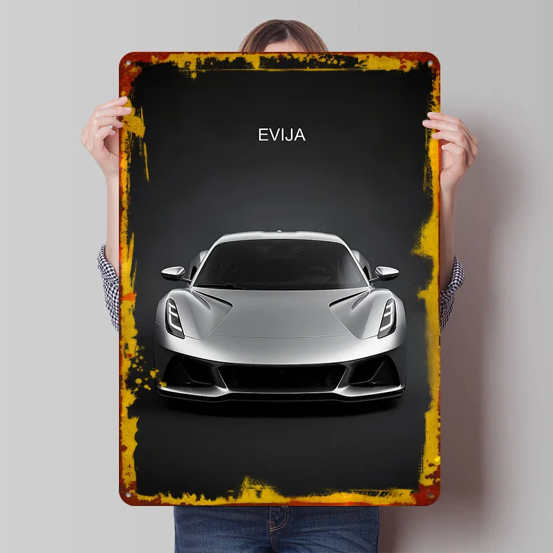 

Металлическая винтажная табличка/постер Silver UK Cars Evija Silver Sports: индивидуальный дизайн, ретро-стиль, для фанатов, декор для комнаты, дома, стен