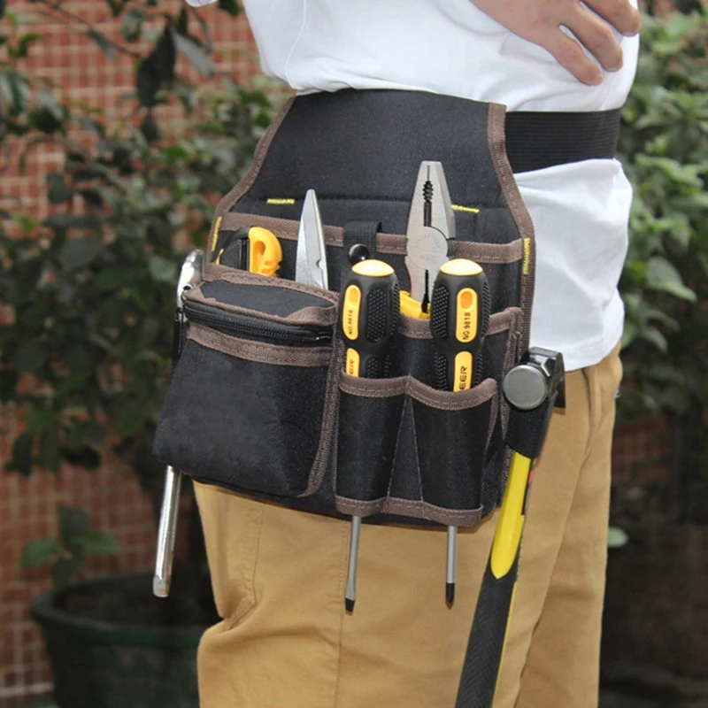 Bolsa de almacenamiento de herramientas multifuncional, cinturón, kit de herramientas para electricista, llave de taladro, destornillador, Hardware, bolsas de herramientas, organizador, negro y rojo