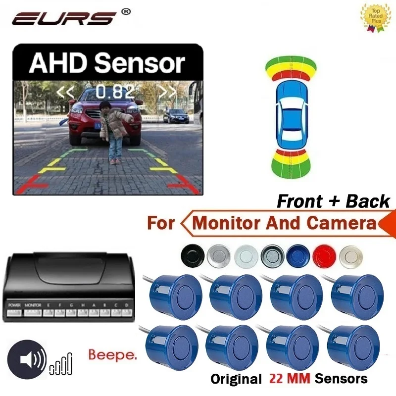 AHD Visible Video Car Parking Sensors 8 Probes Backlight Front With Rear Alarm Parktronic For DVD Andriod Media System