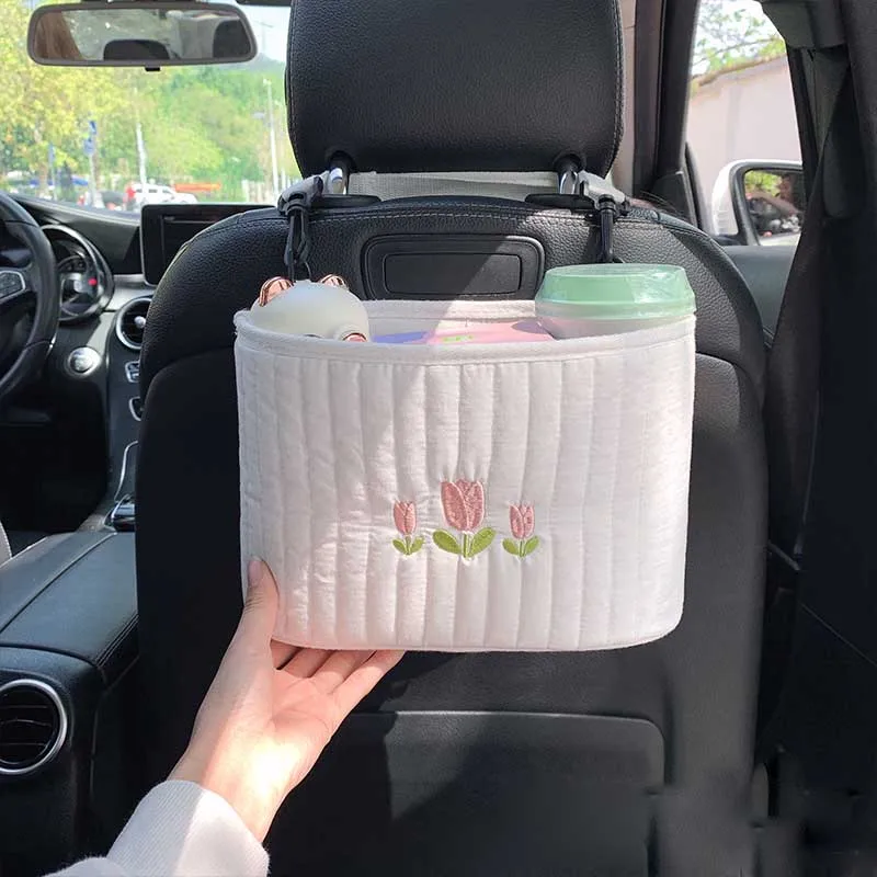 2Pcs Car Seat Back Cartoon Bear Pack Bag Hanging Organizer Collector Storage Box Car Interior Accessories Cute Toy Storage