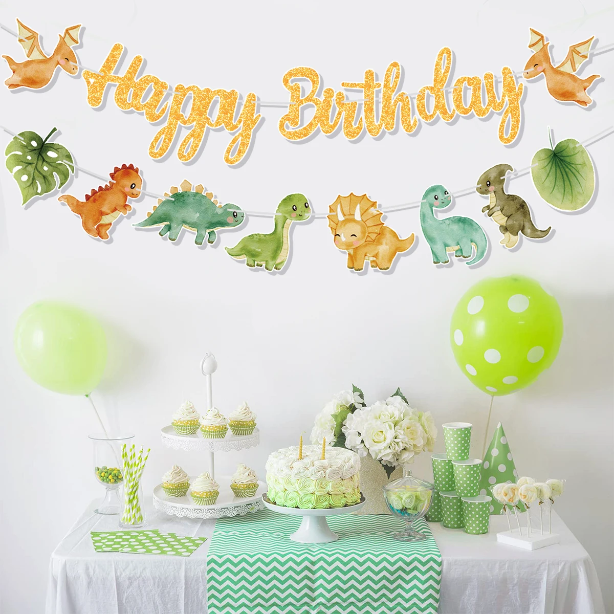 Dinosaur Happy Birthday Garland Banner Roar Dino Party Balloons Jungle Animal Safari 1st Kids Birthday Party Decoration Supplies