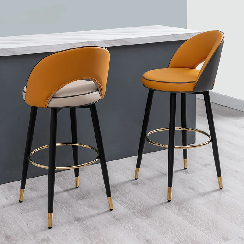 

Counter Modern Luxury Bar Chairs Nordic Kitchen PU Leather Minimalist Height Bar Chairs Metal Breakfast Sillas Furniture QQ