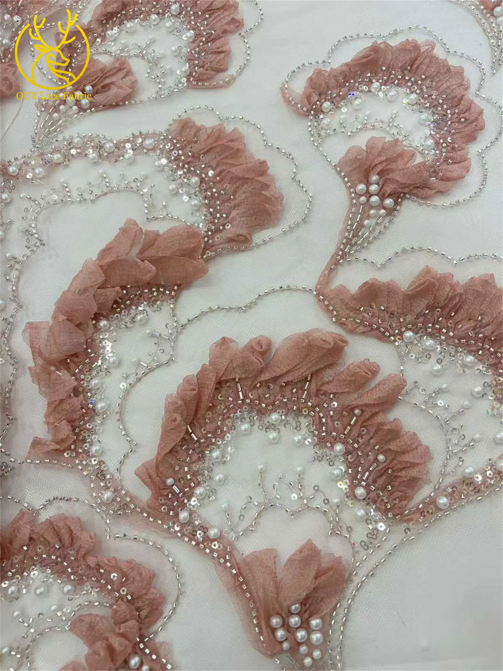 3D Neueste Elegante Afrikanische Spitze 2026 Hochwertige Französische Tüllspitze Nigeria Perlen-Pailletten-Spitzenstoff für Hochzeitskleider – Detail 7