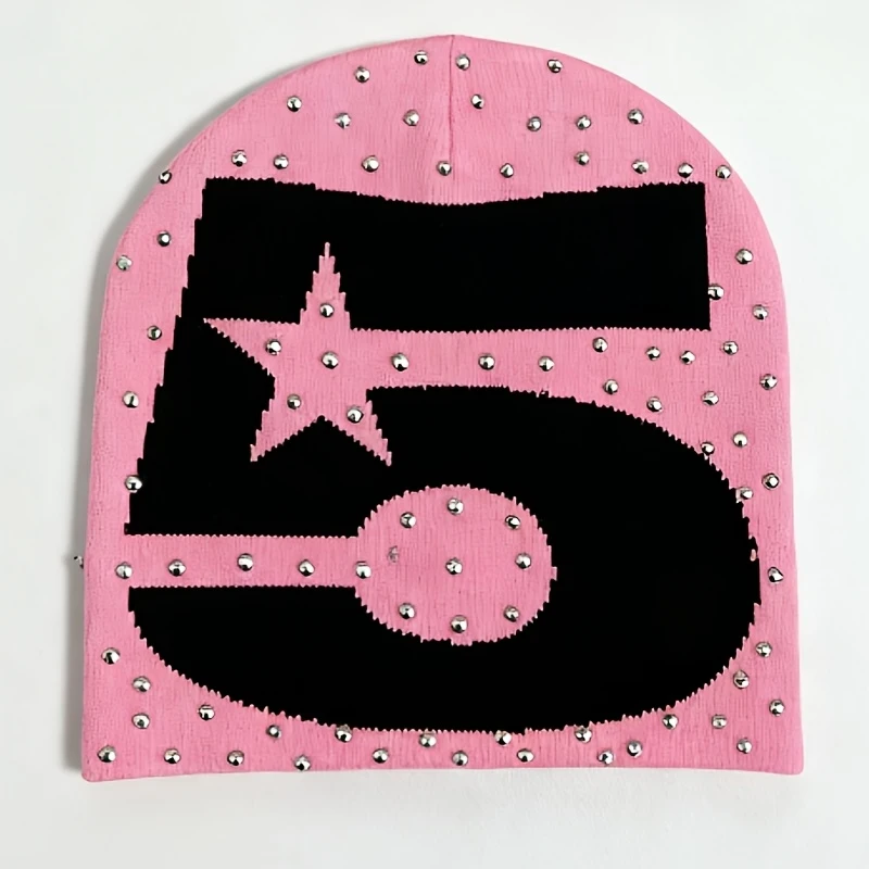 Rhinestone Embellished Breathable Hat with Special No.5 Design Stylish Beanie for Music Festivals, Burning Man Rave Parties