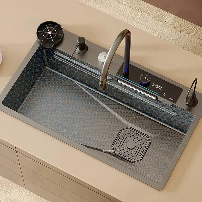 Stainless Steel Sinks for Kitchen Smart CNC Kitchen Sink with Cup Washer Creative Household Sink for Bathroom