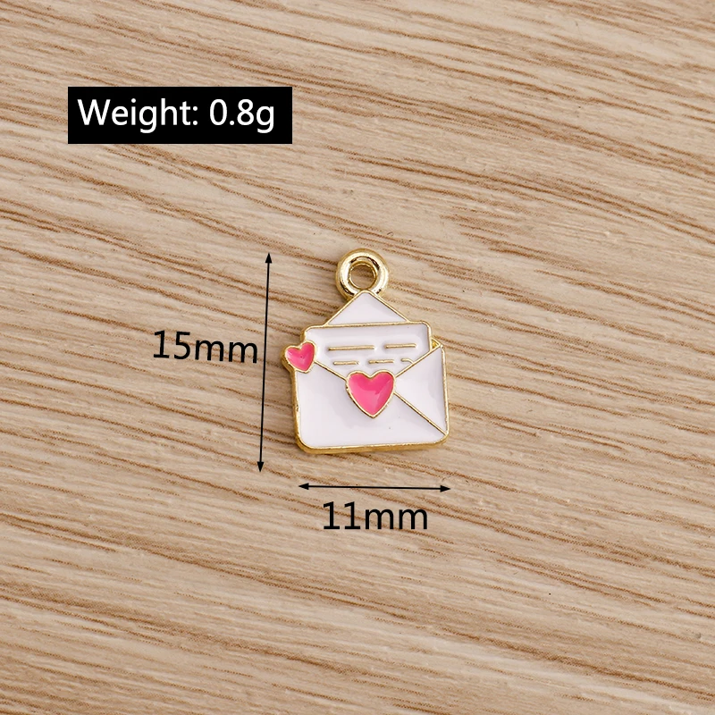 10 Stück Niedliche Emaille-Anhänger in Herz- und Umschlagform für Schmuckherstellung, Halsketten, Ohrringe, DIY-Bastelarbeiten, Geschenke – Detail 11