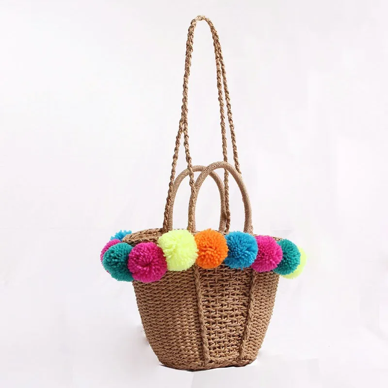 

2024 New Five Color Ball Grass Woven Bag Women's One Shoulder Handheld Beach Bags Summer Versatile Woven Holiday Ladies Handbag