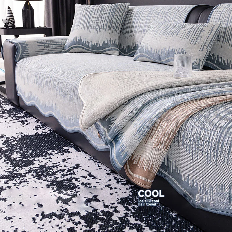 Luxury Irregular Cooling Striped Sofa Cover Summer Non-Slip Couch Cushion for Living Room Comfort Skin-Friendly Sofa Protector