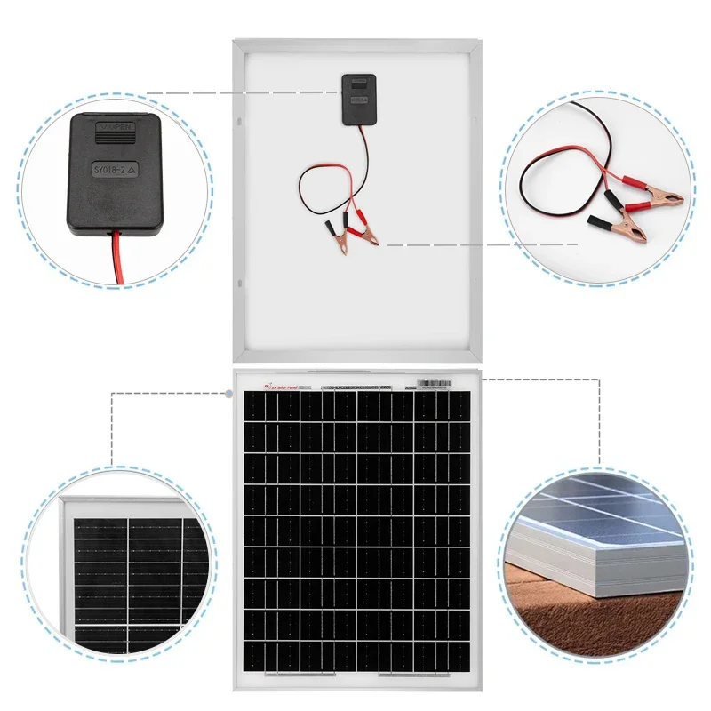 20W Solar Panel Kit 18V Solar Cells with 30A Controller Photovoltaic Power Generation System for Outdoor RV Ship Home Camping