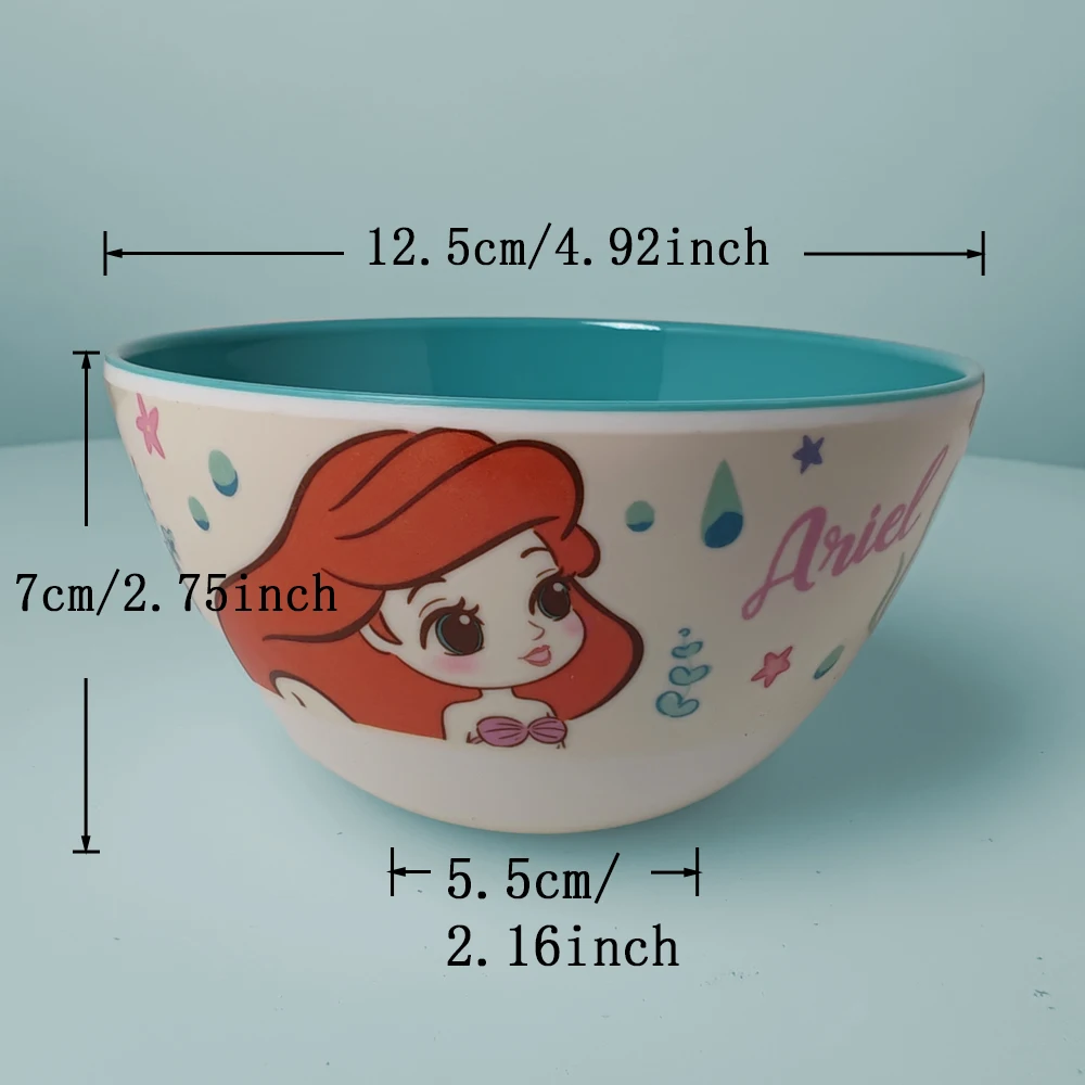 1pc Disney cartoon mermaid Ariel Snow White Rapunzel two-color bowl Family dinner Rice bowl Fruit salad snack soup bowl