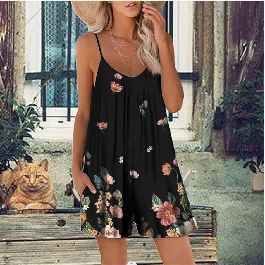 Summer New Digital Print Loose Casual Bib Overalls orts One-Piece Suit Women's Faion Ultra-Thin Five-Quarter Pants