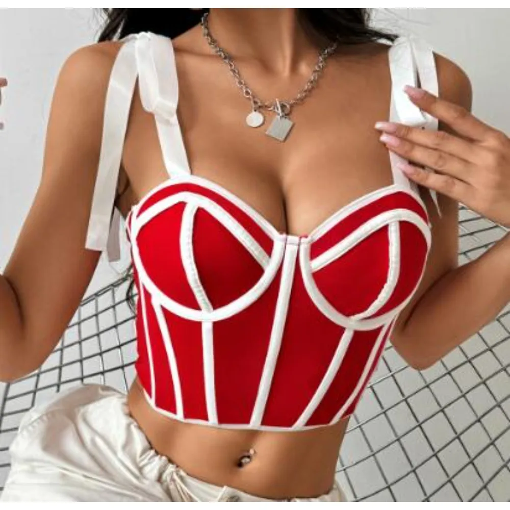 Chic Retro Mesh Bandage Camis French Fashion Tank Top Slim  Crop Top Sexy  Women Summer Tops Ins