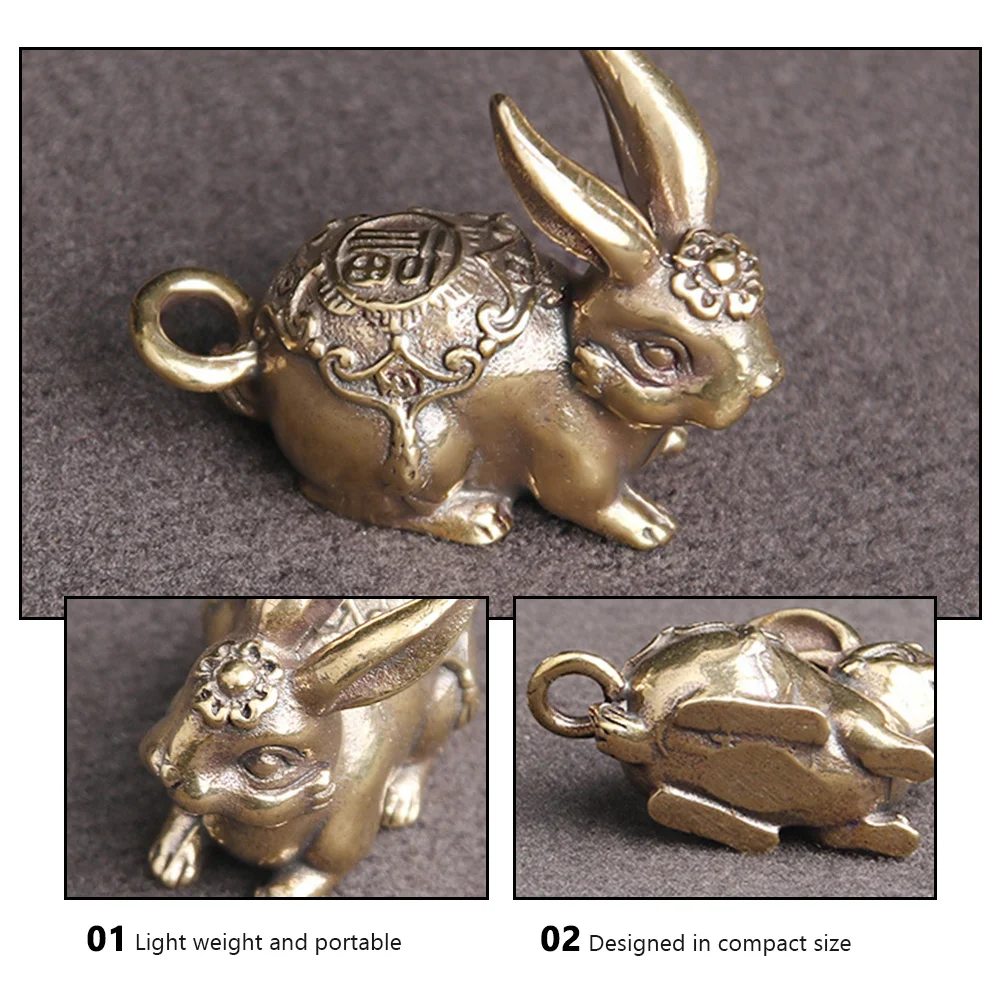 4 Pcs Key Fob Zodiac Rabbit Pendant Animal Pendants Statue Copper Ware Decors Bunny Ring Chain Decorative Shaped Keychain