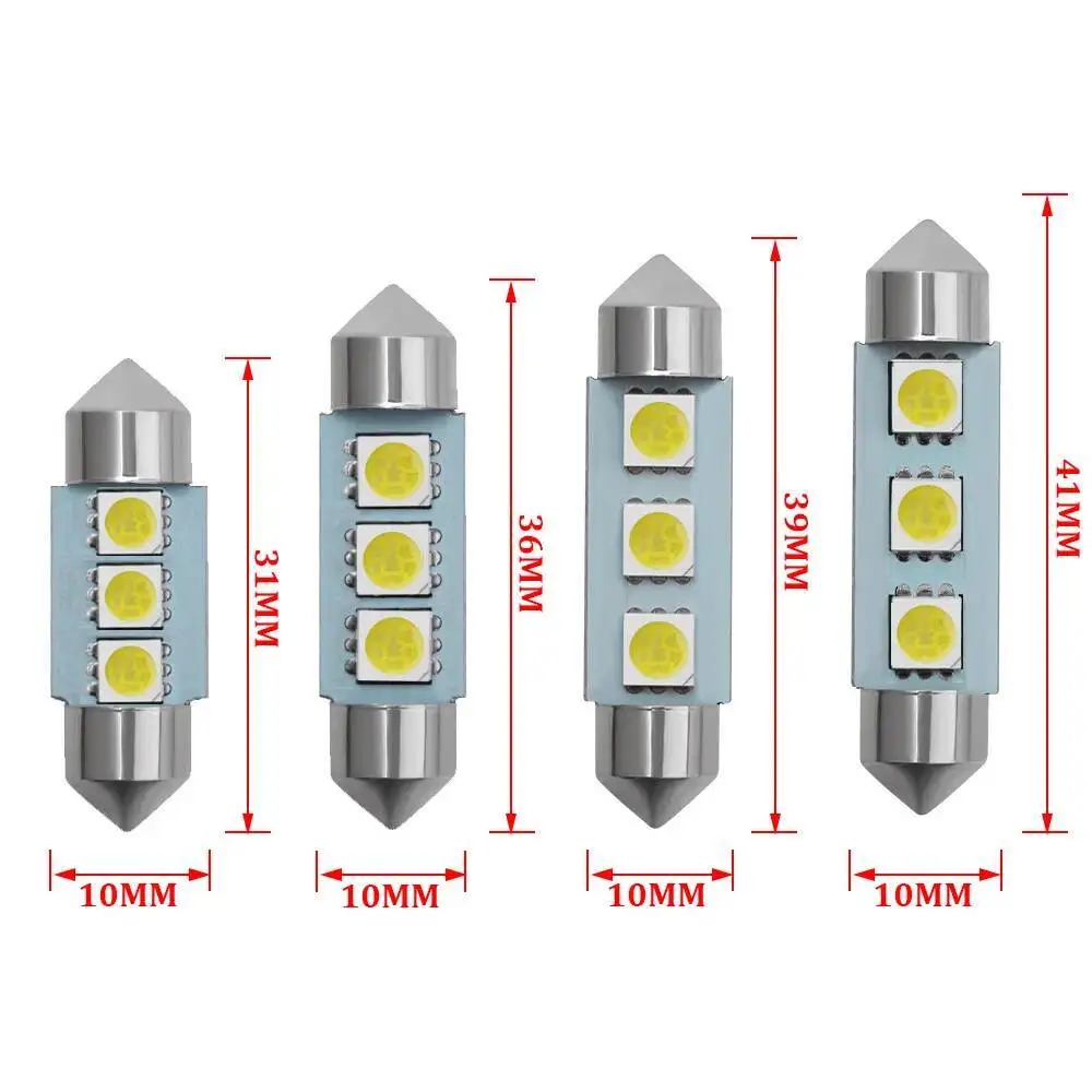 10Pcs/Set C5W LED C10W Car Dome Bulbs Festoon Auto License Plate Lampcar Interior Reading Lights 12V White Light 31-41Mm