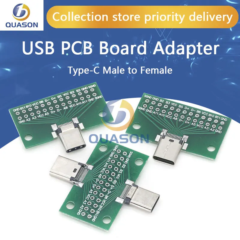 Type-C Male to Female USB 3.1 Test PCB Board Adapter Type C 24P 2.54mm Connector Socket For Data Line Wire Cable Transfer