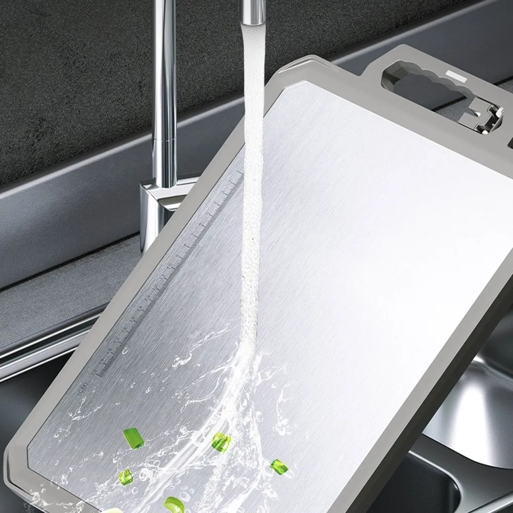 

Double Sided Chopping Board Anti-Slip Multifunctional Cutting Board Stainless Steel with Sharpener Chopping Block