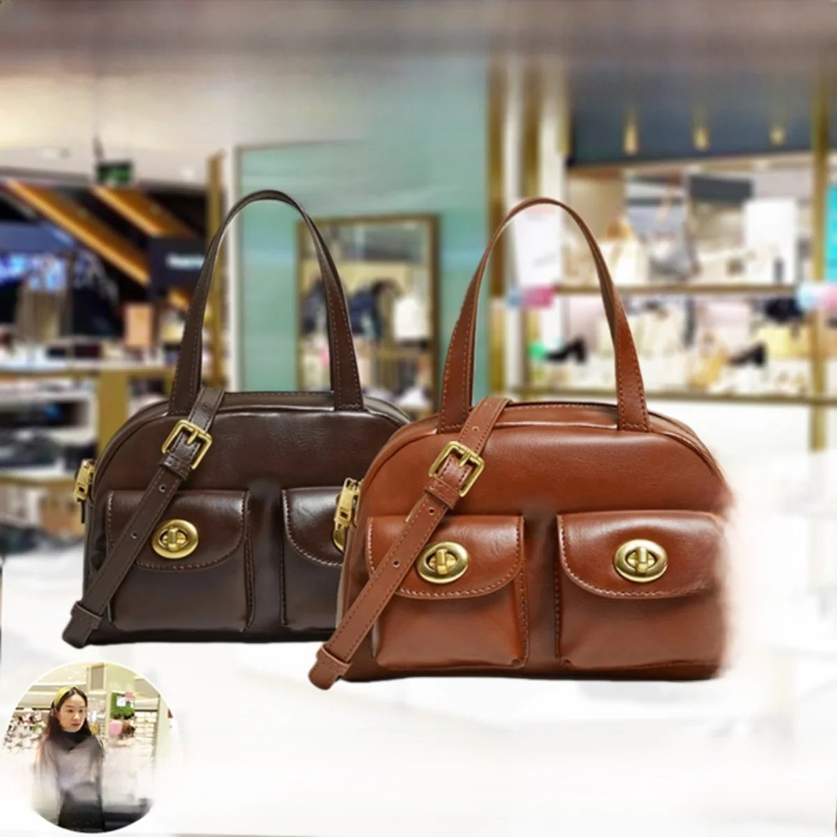 

BASTO Winter 2025 Retro Boston Handbag Women's Commuter Bag Casual Simple Sle Hard ell oulder Bag Leather Strap