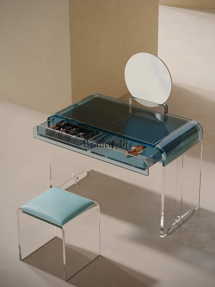 

06.Acrylic dresser bedroom modern simple small apartment integrated girl light luxury milk coffee suspension