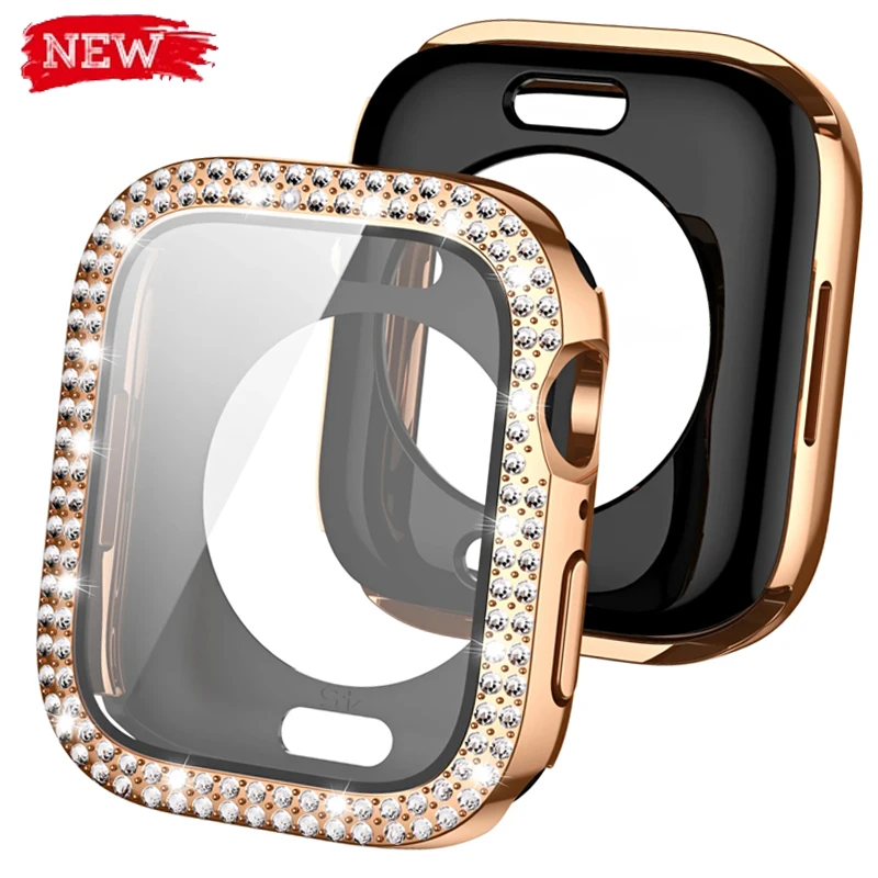 Diamond Cover for Apple Watch Case 49mm 45mm 41mm 40mm 44mm Waterproof Screen Protector For Iwatch Ultra 2 Series 9 8 7 6 5 SE 4