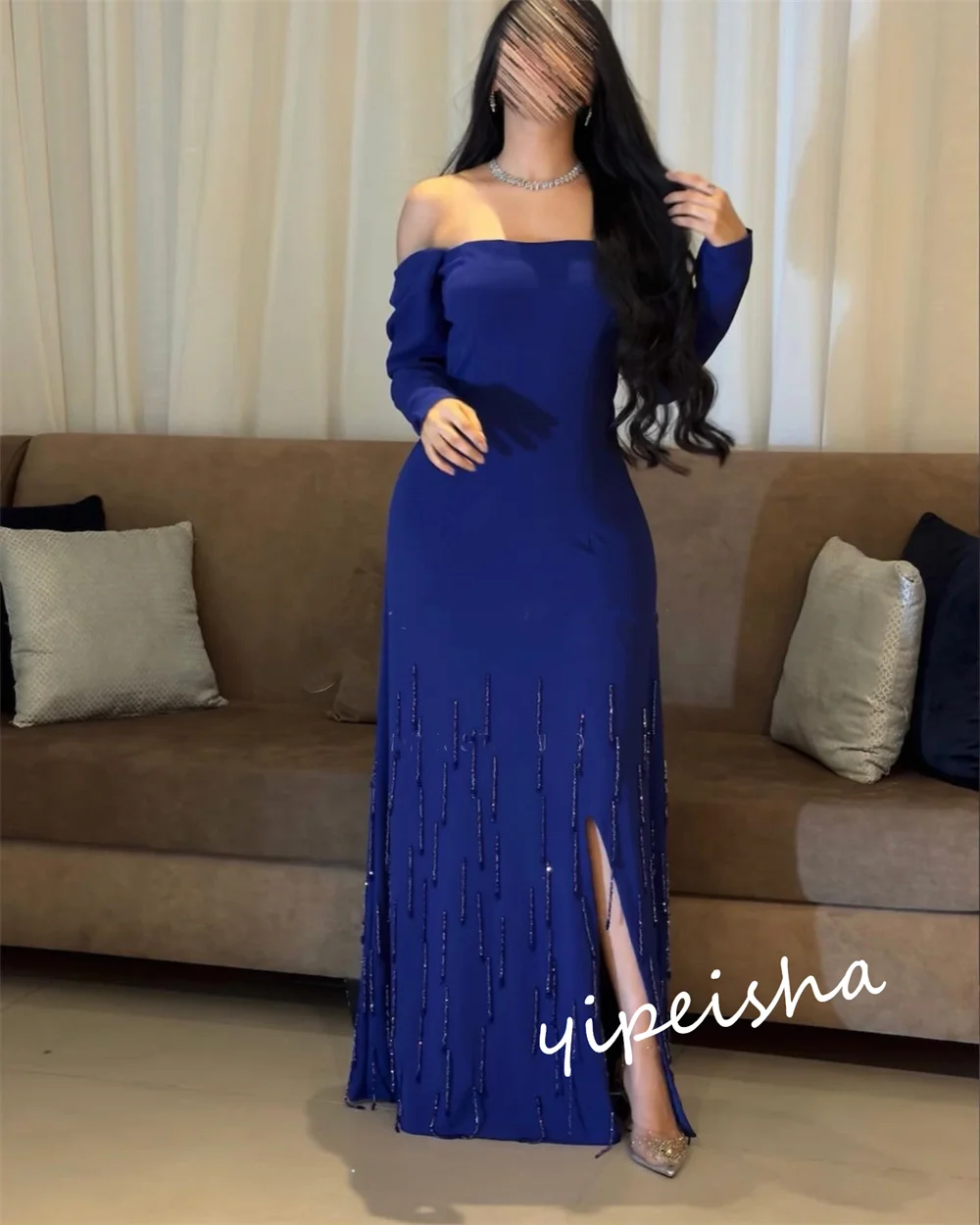 Customized Jiayigong  Prom Jersey Beading Party A-line Off-the-shoulder Bespoke Occasion Gown Long Dresses