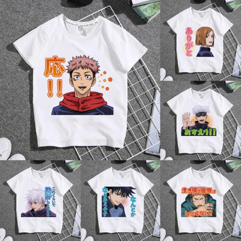 Jujutsu Kaisen Cosplay T Shirts for Children Anime Figure Itadori Yuji Satoru Gojo Kugisaki Nobara Summer Y2K Boy Girl Tees Tops