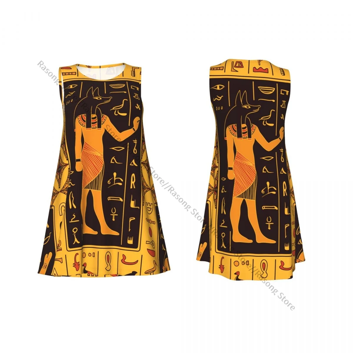 Sukienka damska Letnia koszulka na co dzień Sukienki Retro Egipscy bogowie Starożytne egipskie hieroglify Ilustracja Sukienka bez rękawów