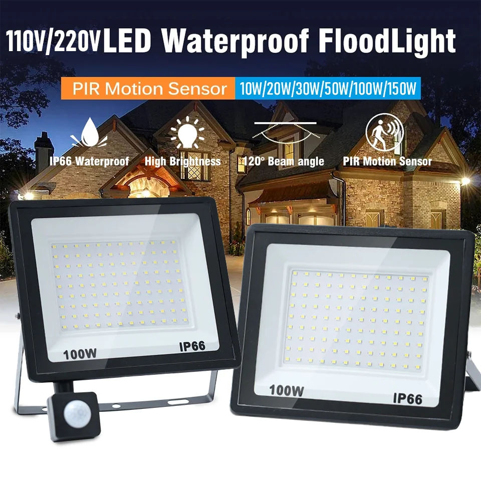 LED Motion Sensor Floodlight LED 110V 220V 50W 100W 200W Led Reflector Outdoor Wall Lights Waterproof LED Spotlight For Garden