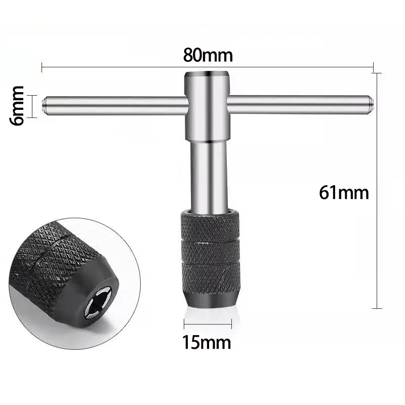 Taladro de rosca tipo T hine de 6 piezas, juego de brocas de enchufe métrico, herramientas manuales M3, M4, M5, M8 + llave inglesa