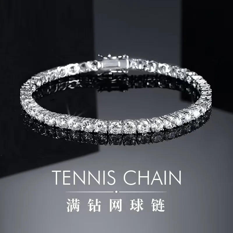 Luxury pure platinum PT950 women's spring buckle design 3mm 4mm moissanite diamond bracelet tennis bracelet