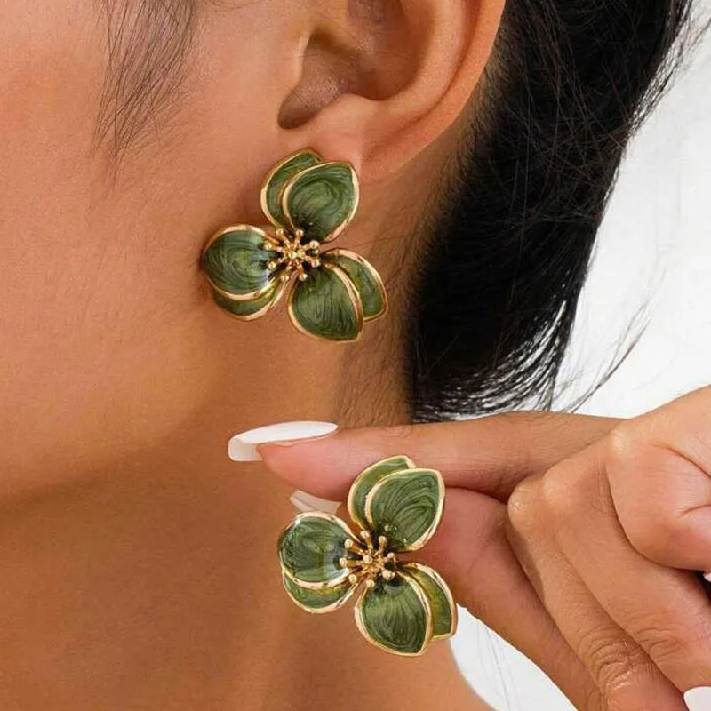 جديد رائع تصميم اللون الأخضر طبقة مزدوجة بتلات وأقراط للنساء أنيق التخصيص حلية مجوهرات الحفلات هدية #1