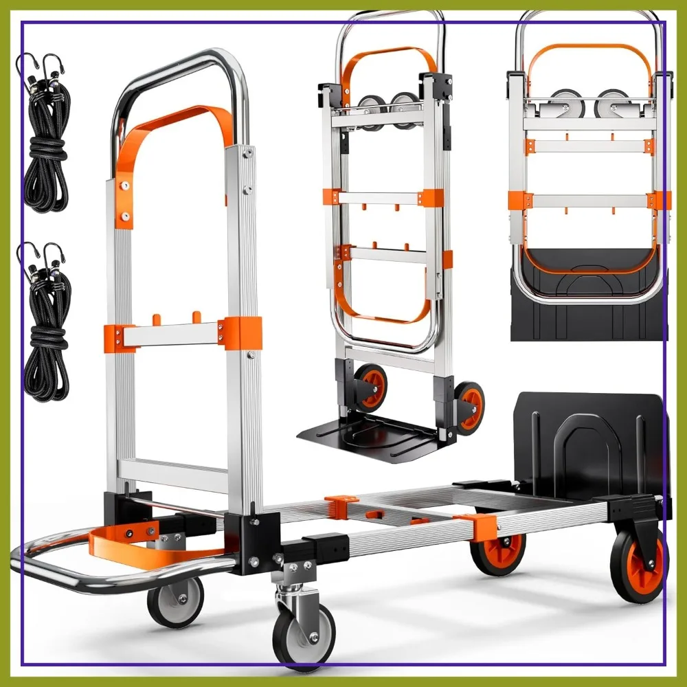 

3 in 1 Folding Hand Truck Dolly Cart, 600lbs Capacity, Foldable Utility Cart with Wheels, Aluminum Trolley for Moving Furniture