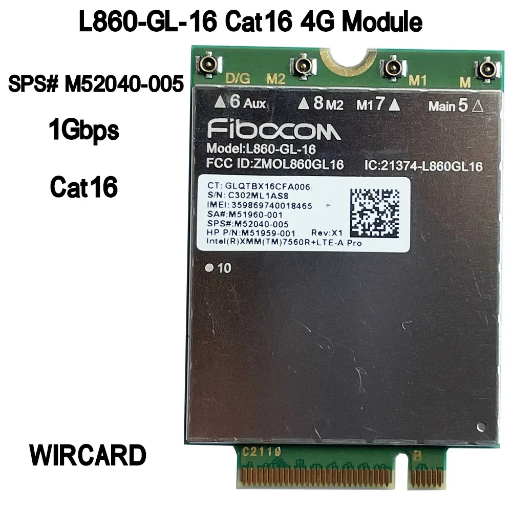 Wircard โมดูล L860-GL-16 LTE CAT16 M.2โมดูลสำหรับ4G L860-GL M52040-005 4G โมเด็ม M.2 NGFF สำหรับ HP แล็ปท็อป