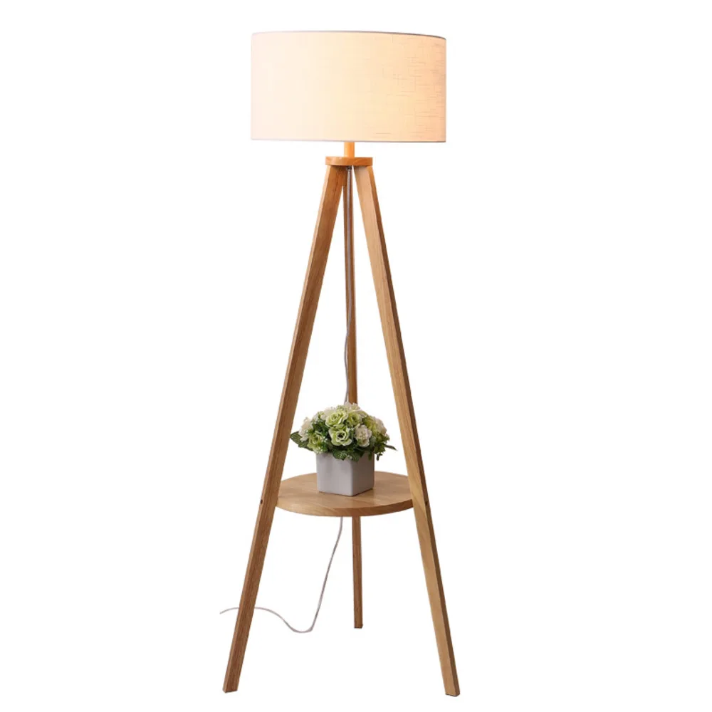 Nordic Wood Floor Lamp Living Room Standing Room Bedroom Japanese Solid table Vertical Tripod Lamp Lampshade light flooring