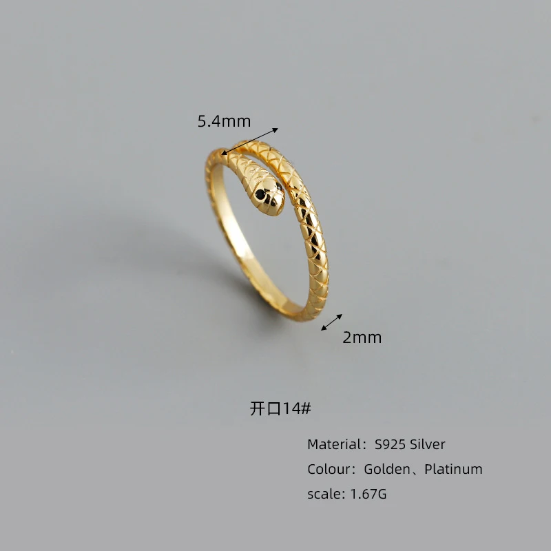 WANTME 925 Sterling Silver Punk Open European Snake Ring for Women Fashion Statement Gold Gothic Punk Animal Jewelry Accessories