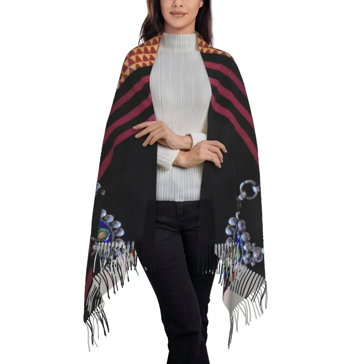 Kabyle tessuti gioielli sciarpa Wrap donna lungo inverno caldo nappa scialle Unisex Africa Style Berber sciarpe etniche