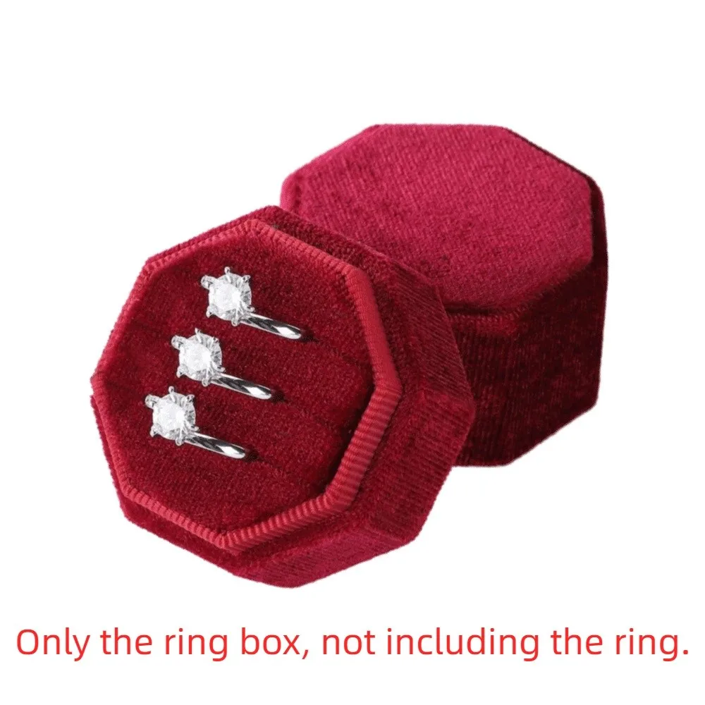 

Elegant Three Slot Rings Holder Octagonal Valentine Engagement Rings Storage Box Dustproof Soft Gift Packaging Box for Couples