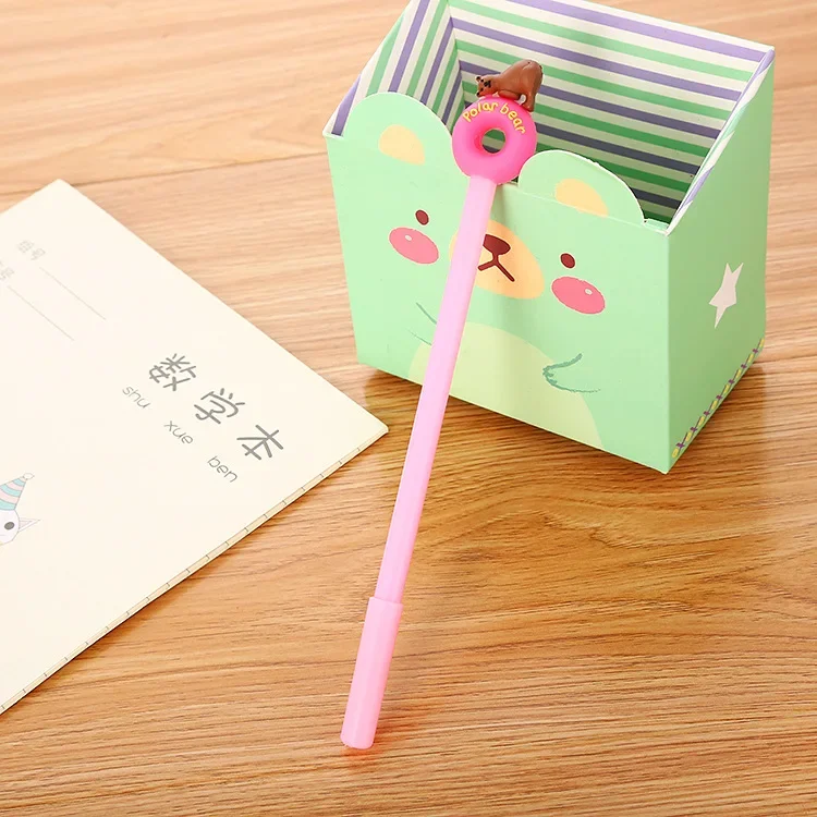50pcs Learning Stationery Cartoon Polar Bear Donut Neutral Pen Cute Student Water Pen Creative Office Signature Pen