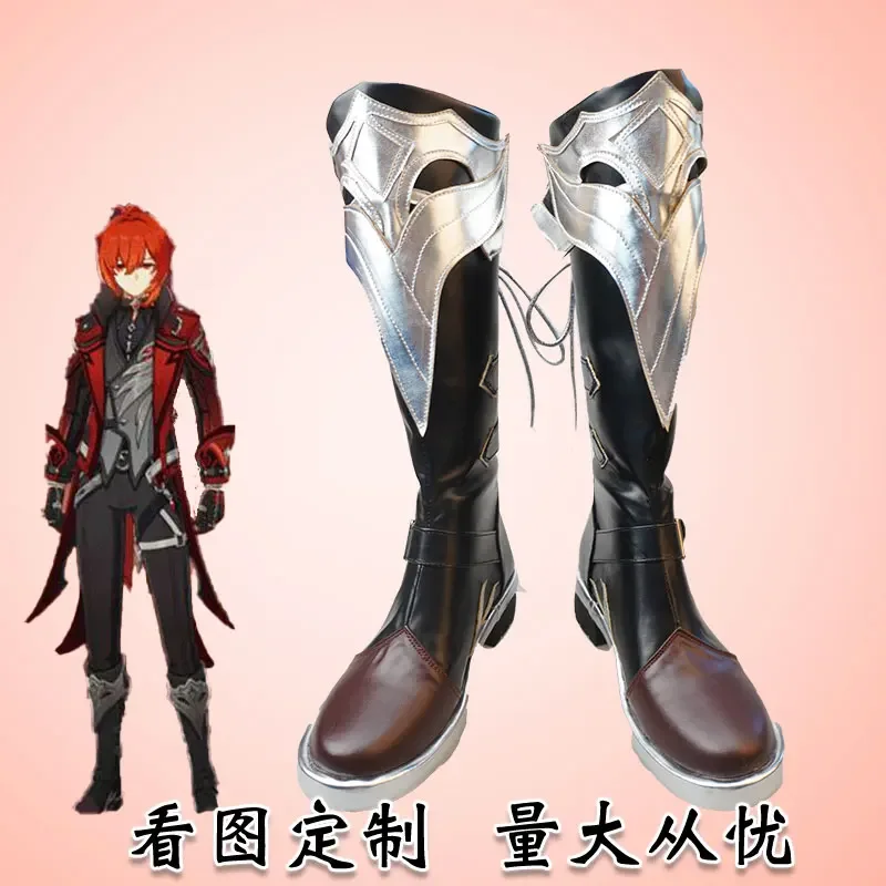 

Genshin Impact Diluc Red Dead Of Night Cosplay Shoes Party Diluc Cosplay Boots Shoes PU Leather Halloween Party Props