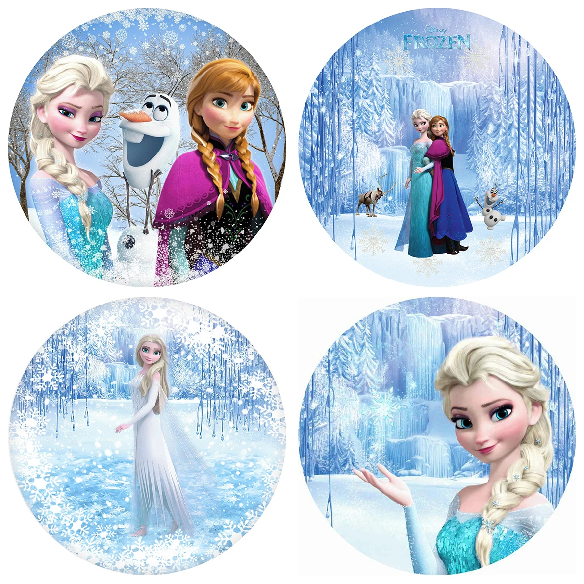 Frozen Round Party Backdrop Princess Elsa Anna Theme Birthday Party Wall Decorations Customized Photozone Prop