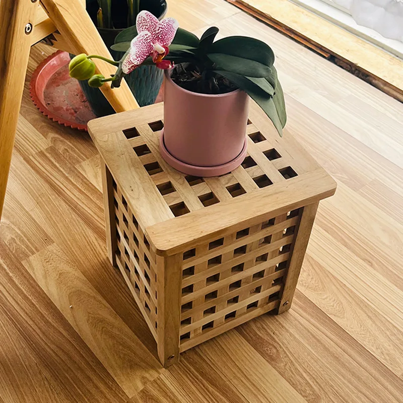 Storage Box Solid Wood Square Shoe Changing Stool Storage Pastoral Stool Small Bench